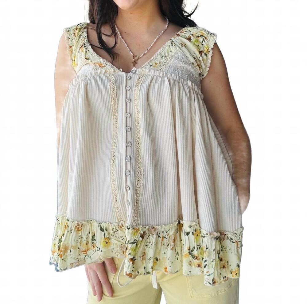 NEW POL women's accent trim v neck tank top in yellow